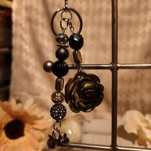Elegant Beaded Keychain with Rose Charm